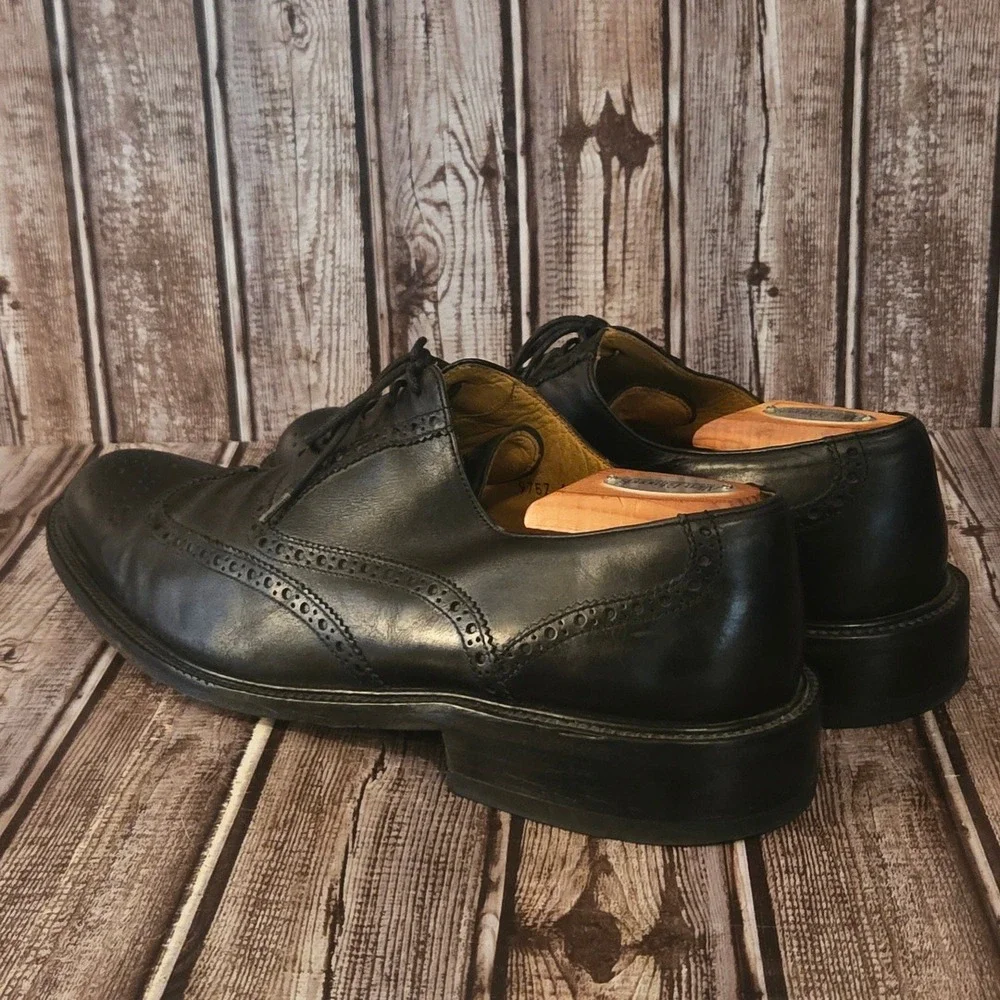 Sz 43 / 10 Magnanni Black Leather Brogue Wingtip Oxford Dress Shoes VGUC